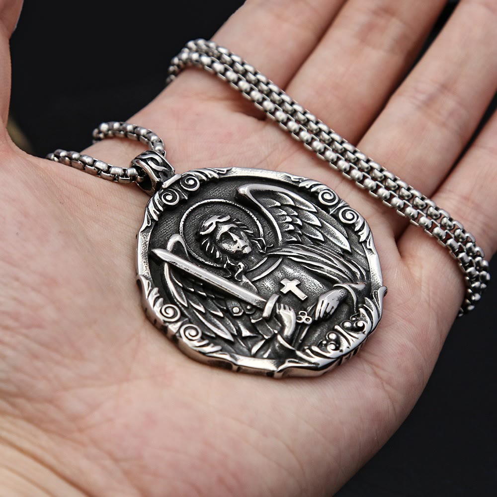 Archangel St. Micheal Protect Us Crafted Pendant Amulet Necklace