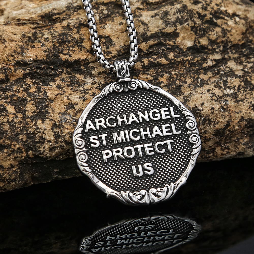 Archangel St. Micheal Protect Us Crafted Pendant Amulet Necklace