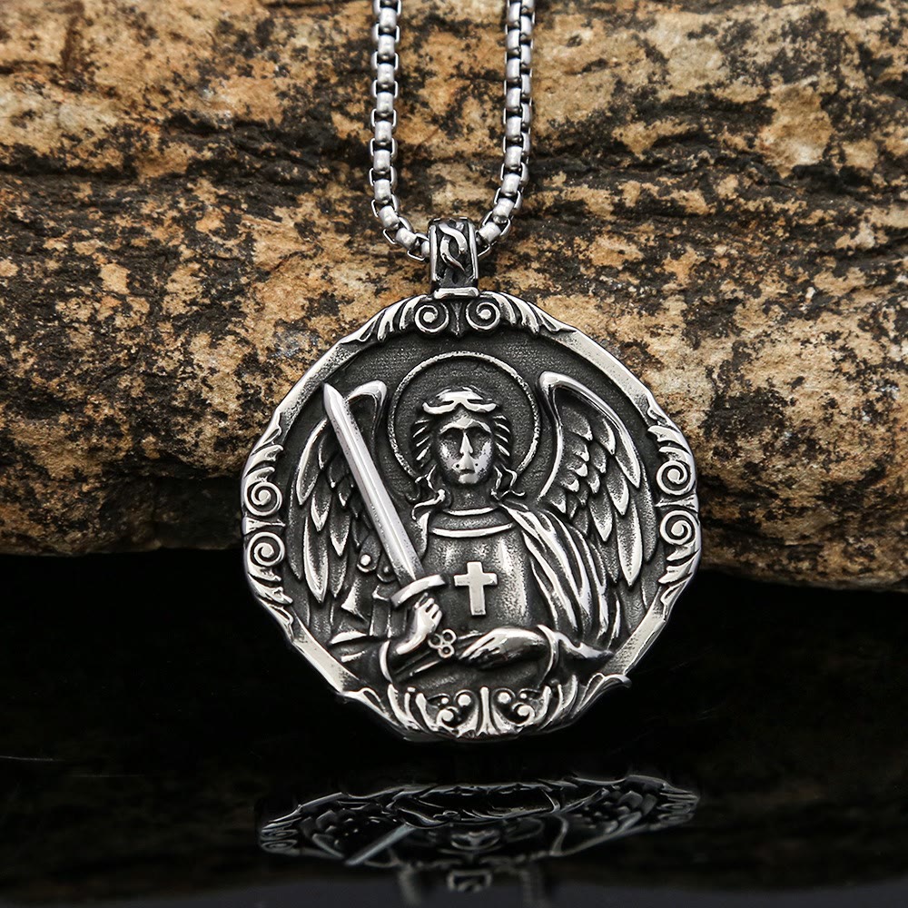 Archangel St. Micheal Protect Us Crafted Pendant Amulet Necklace