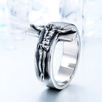Vintage Crucifix Relief Stainless Steel Ring: Strength Through Sacred Sacrifice
