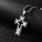 Vintage Antique Hollow Center Cross Necklace with Floral Scroll Design