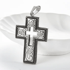 Vintage Antique Hollow Center Cross Necklace with Floral Scroll Design