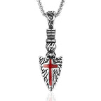 Red Cross Spearhead Necklace with Baroque Elements with Vintage Scroll Pattern