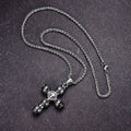 Flame-Pattern Thick Cylinder Cross Necklace with Raised Center Emblem