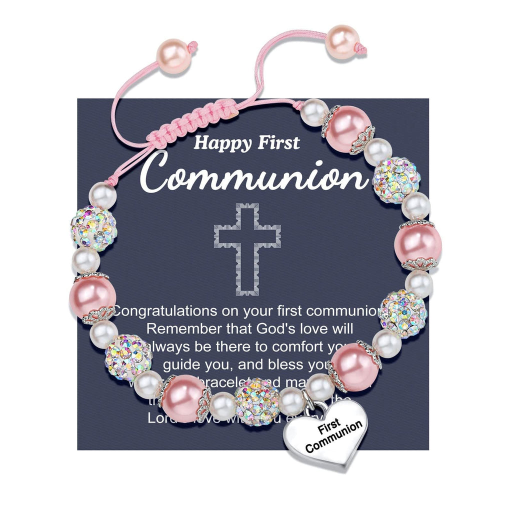 PRAYERFUL FAITH: First Communion Gift Bracelet with Cross and Blessing Card