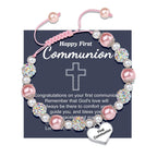 PRAYERFUL FAITH: First Communion Gift Bracelet with Cross and Blessing Card