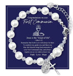 PRAYERFUL FAITH: First Communion Gift Bracelet with Cross and Blessing Card