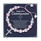 PRAYERFUL FAITH: First Communion Gift Bracelet with Cross and Blessing Card