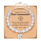 PRAYERFUL FAITH: First Communion Gift Bracelet with Cross and Blessing Card