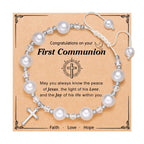 PRAYERFUL FAITH: First Communion Gift Bracelet with Cross and Blessing Card