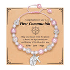 PRAYERFUL FAITH: First Communion Gift Bracelet with Cross and Blessing Card