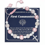 PRAYERFUL FAITH: First Communion Gift Bracelet with Cross and Blessing Card