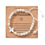 PRAYERFUL FAITH: First Communion Gift Bracelet with Cross and Blessing Card
