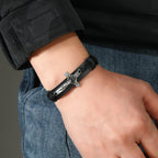 Classic Style Brown or Black Leather Adjustable Bracelet with Crucifix