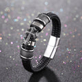 Classic Two-Tone Holy Cross Leather Bracelet with Braided Design