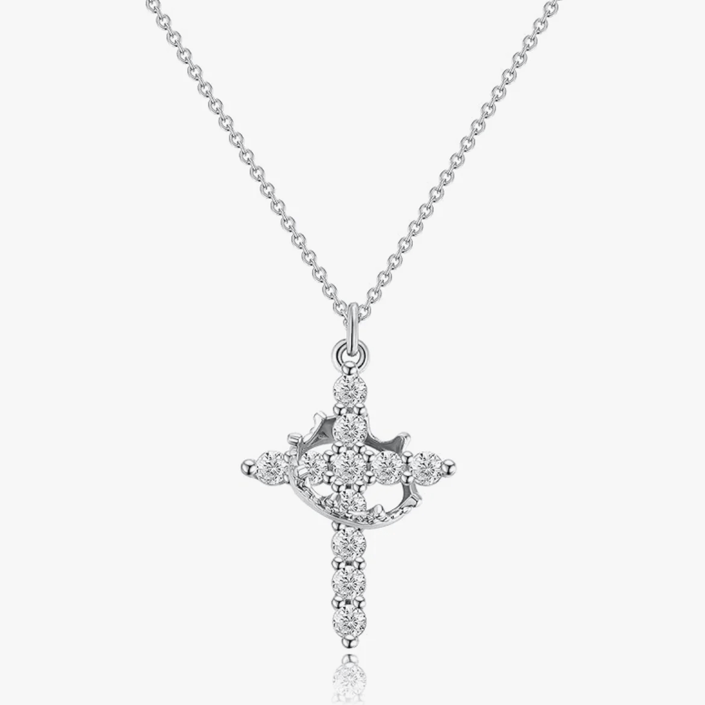 Covenant of Crown and Cross: Modern Crowned in Faith Cross Necklace with Gift Card