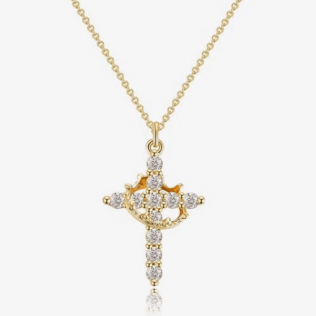 Modern Crowned in Faith Cross Necklace, Earrings