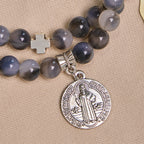 Gray Black Gradient Beads Bracelet Rosary with St. Benedict: Shield of Faith