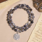 Gray Black Gradient Beads Bracelet Rosary with St. Benedict: Shield of Faith