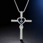 12-Month Birthstone Cross Necklace with Heart Design and Sparkling Accents