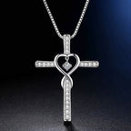 12-Month Birthstone Cross Necklace with Heart Design and Sparkling Accents