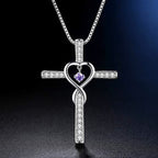 12-Month Birthstone Cross Necklace with Heart Design and Sparkling Accents