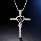 12-Month Birthstone Cross Necklace with Heart Design and Sparkling Accents