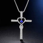 12-Month Birthstone Cross Necklace with Heart Design and Sparkling Accents