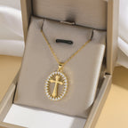 Elegant Oval Cross Necklace with Crystal Halo: A Precious Gift of Faith