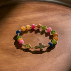 Tourmaline Abacus Beads Bracelet Featuring Cross and Miraculous Medal