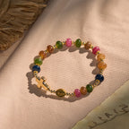 Tourmaline Abacus Beads Bracelet Featuring Cross and Miraculous Medal