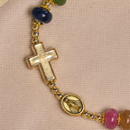Tourmaline Abacus Beads Bracelet Featuring Cross and Miraculous Medal