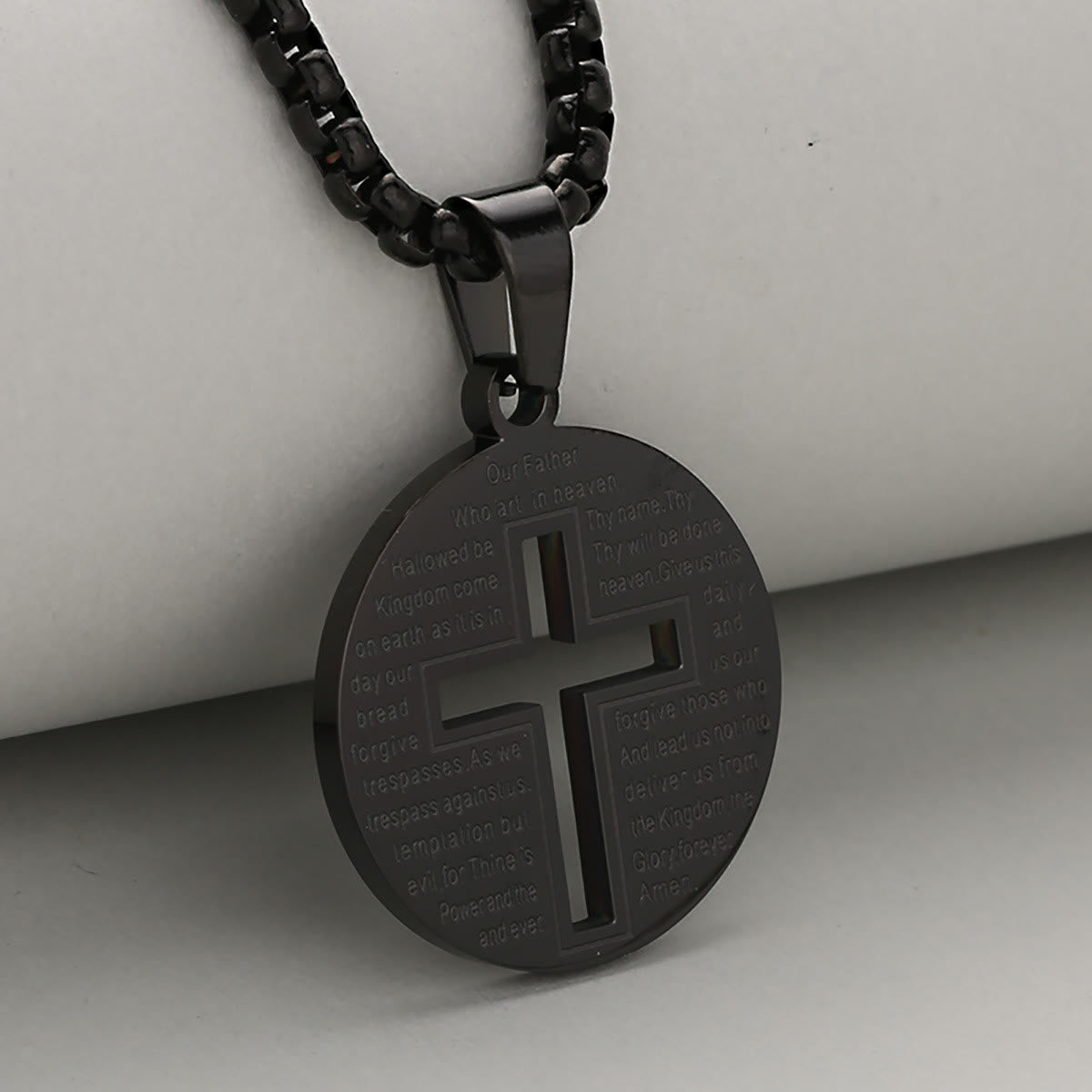 Hollow Cross Pendant Necklace with Inspirational Prayer in Three Elegant Colors