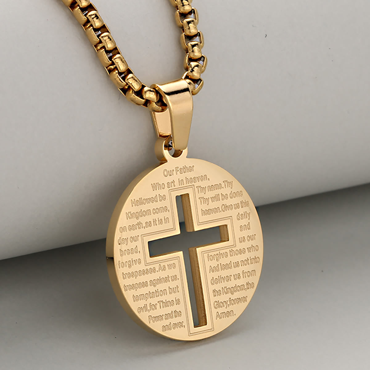Hollow Cross Pendant Necklace with Inspirational Prayer in Three Elegant Colors
