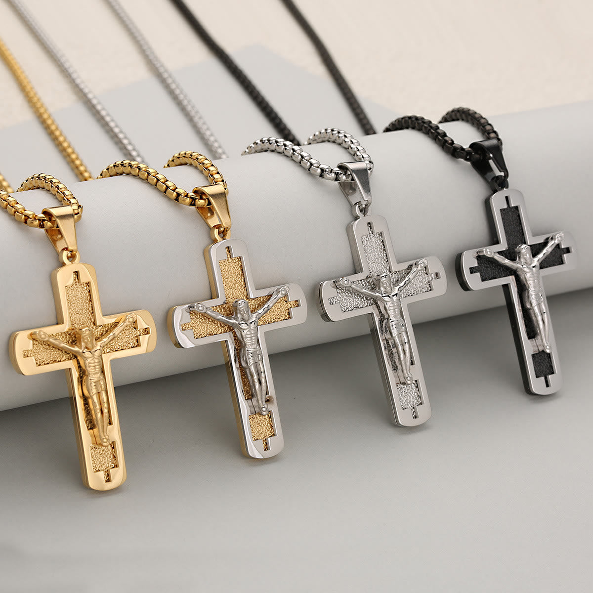 Polished Crucifix Pendant Necklace Available in Four Timeless Color Styles