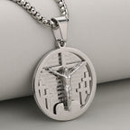 Round Crucifix Pendant Necklace in Four Colors Perfect for Religious Gifts