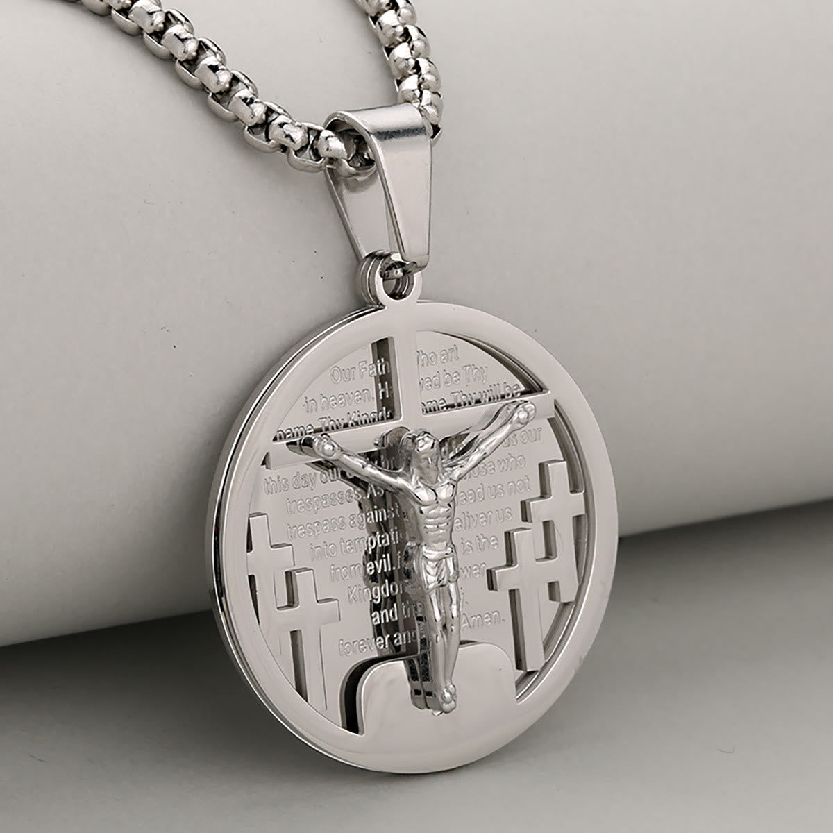 Round Crucifix Pendant Necklace in Four Colors Perfect for Religious Gifts