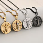 Round Crucifix Pendant Necklace in Four Colors Perfect for Religious Gifts
