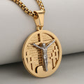 Round Crucifix Pendant Necklace in Four Colors Perfect for Religious Gifts