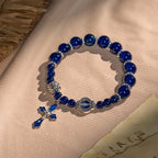 Elegant Deep Blue Beaded Bracelets with Crucifix and Miraculous Medal