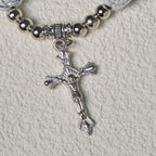 Delicate White Rose Devotional Beads Rosary and Bracelets with Virgin Mary