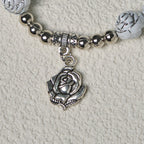 Delicate White Rose Devotional Beads Rosary and Bracelets with Virgin Mary