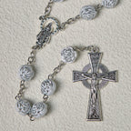 Delicate White Rose Devotional Beads Rosary and Bracelets with Virgin Mary