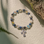 Colorful Glass & Ceramic Bead Bracelets with Cross and Saints Heart Charms