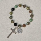 Earthy Spiritual Rosary-Inspired Bracelets with Crucifix and Jerusalem Cross