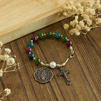 10mm Natural Tourmaline Agate Bracelets with Miraculous Medal & Crucifix