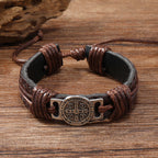 Classic 2 Color St. Benedict Leather Bracelet: Symbol of Faith and Courage