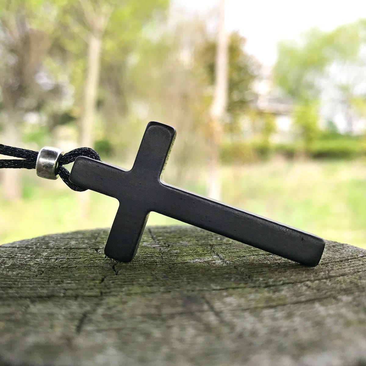 Classic Natural Ebony Cross Necklace: Pure and Enduring Faith Symbol