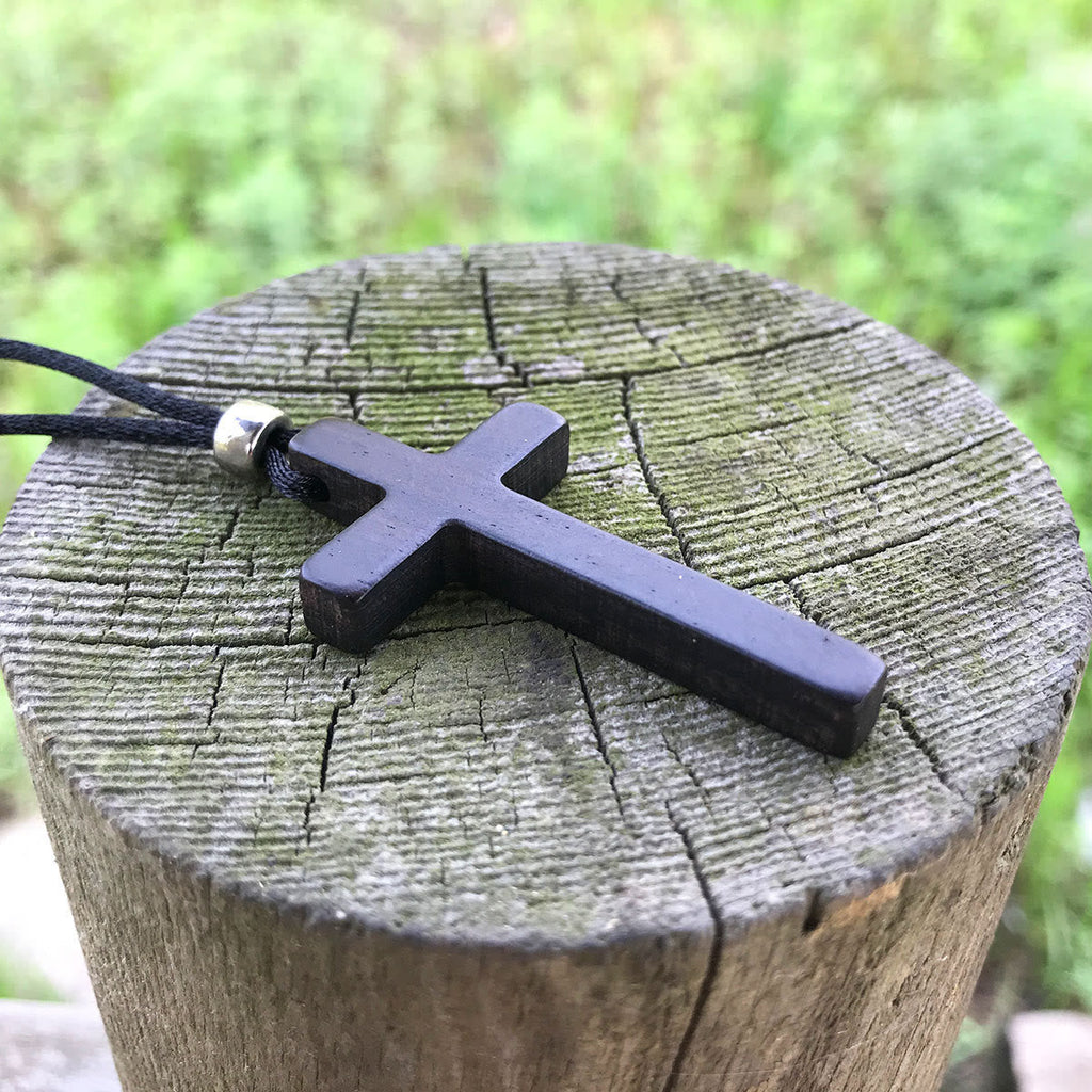 Classic Natural Ebony Cross Necklace: Pure and Enduring Faith Symbol