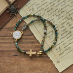 Handmade Earth Tone Rosary Bracelets with Cross & St. Benedict Charm